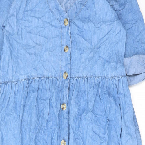 Warehouse Womens Blue Cotton A-Line Size 12 V-Neck Button
