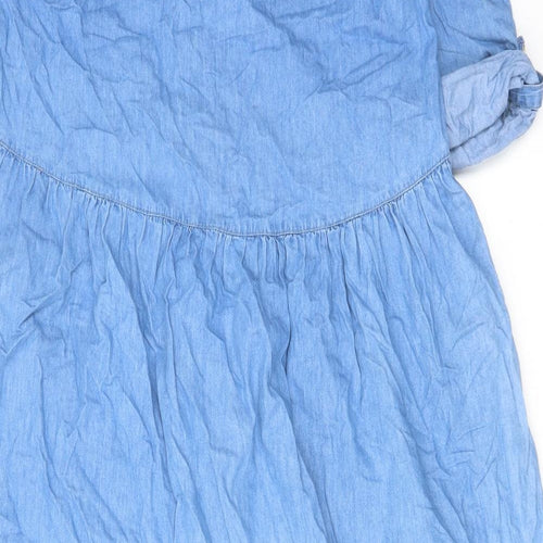 Warehouse Womens Blue Cotton A-Line Size 12 V-Neck Button