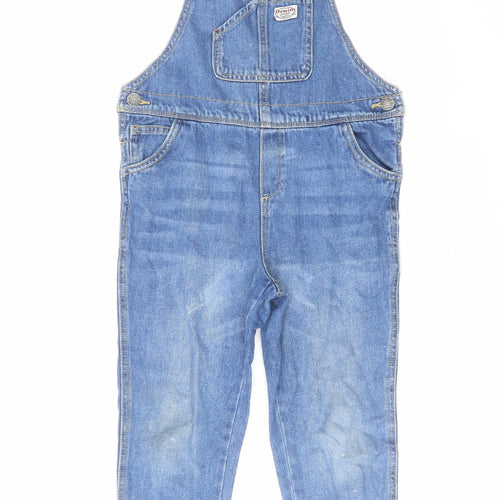 TU Girls Blue Cotton Dungaree One-Piece Size 5-6 Years Button