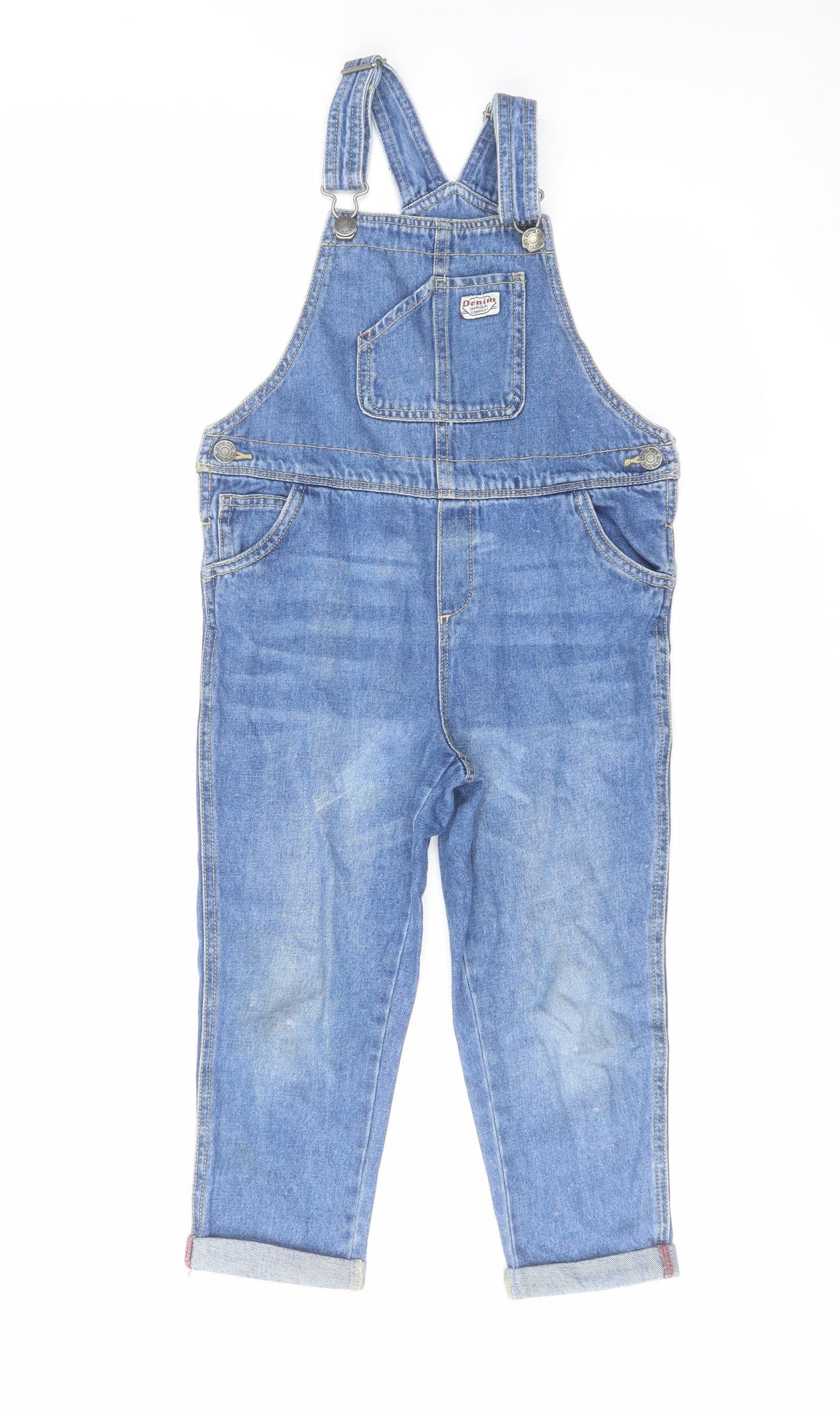 TU Girls Blue Cotton Dungaree One-Piece Size 5-6 Years Button