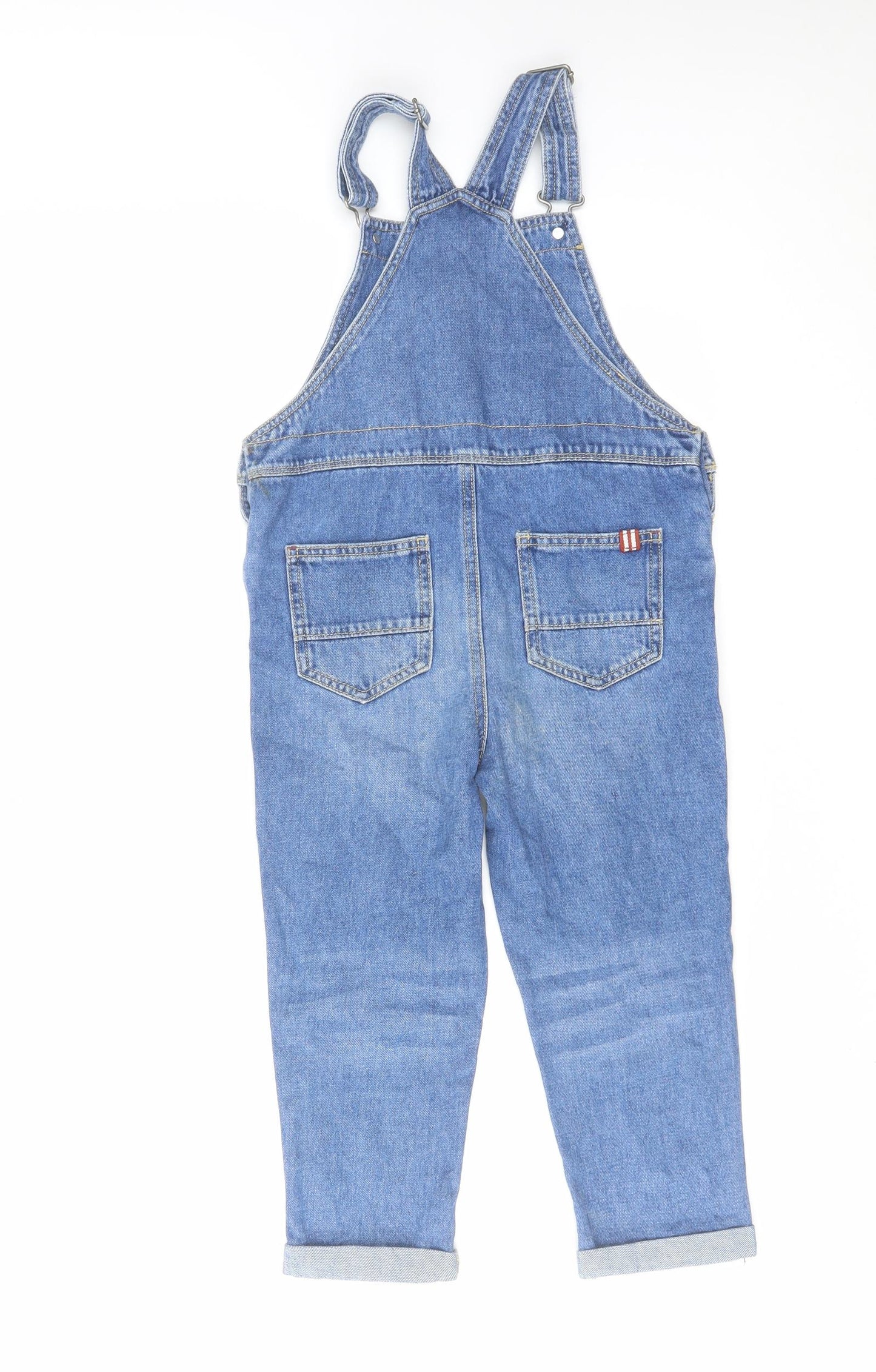 TU Girls Blue Cotton Dungaree One-Piece Size 5-6 Years Button
