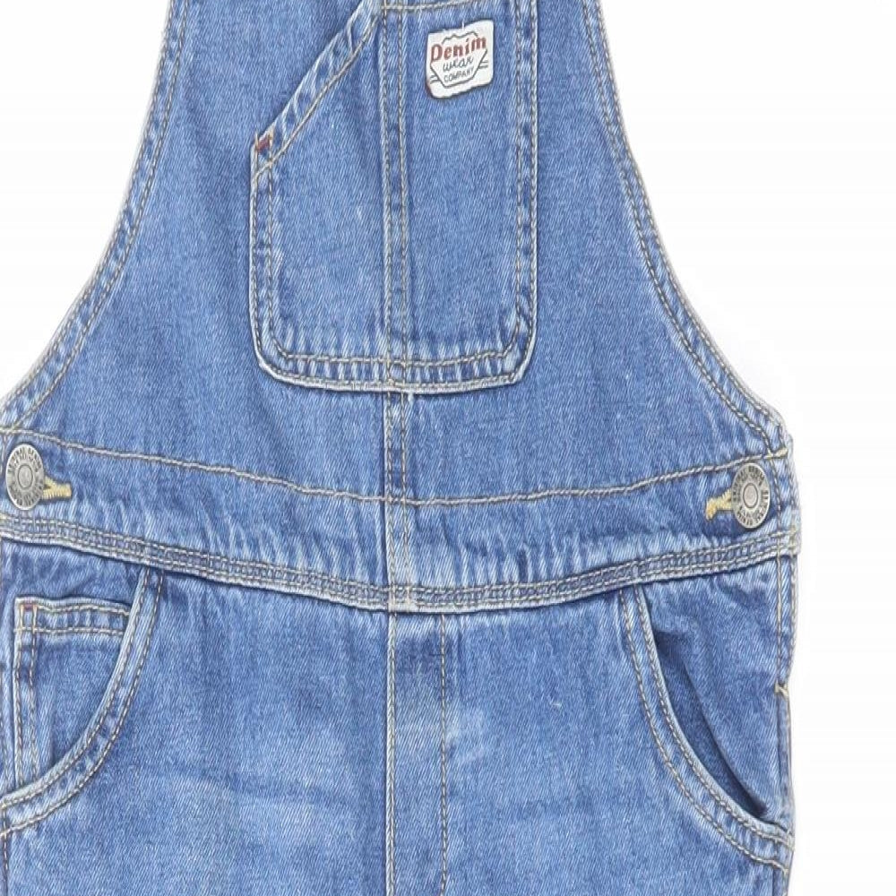 TU Girls Blue Cotton Dungaree One-Piece Size 5-6 Years Button
