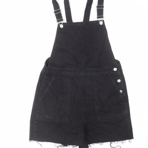 Topshop Womens Black Cotton Dungaree One-Piece Size 12 L3 in Button - Dungaree Short