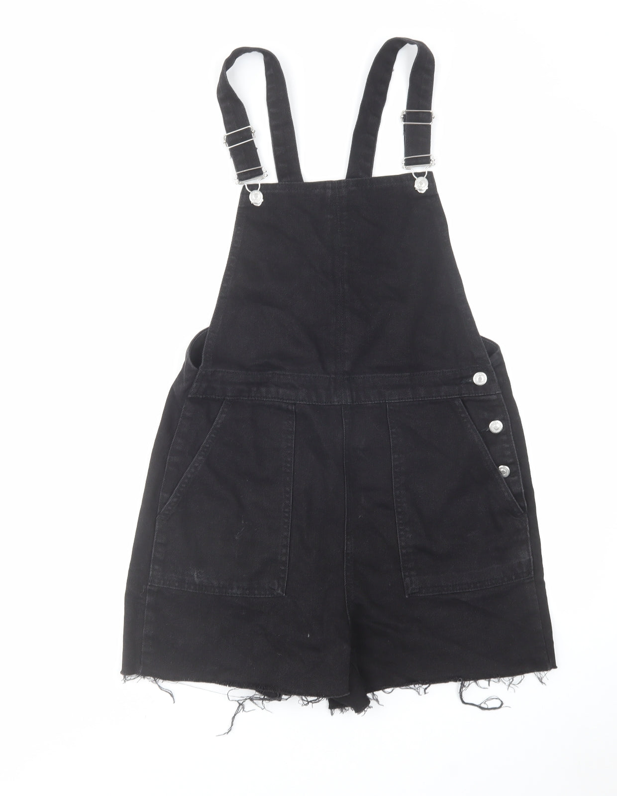 Topshop Womens Black Cotton Dungaree One-Piece Size 12 L3 in Button - Dungaree Short