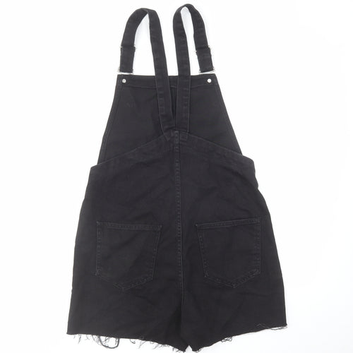 Topshop Womens Black Cotton Dungaree One-Piece Size 12 L3 in Button - Dungaree Short