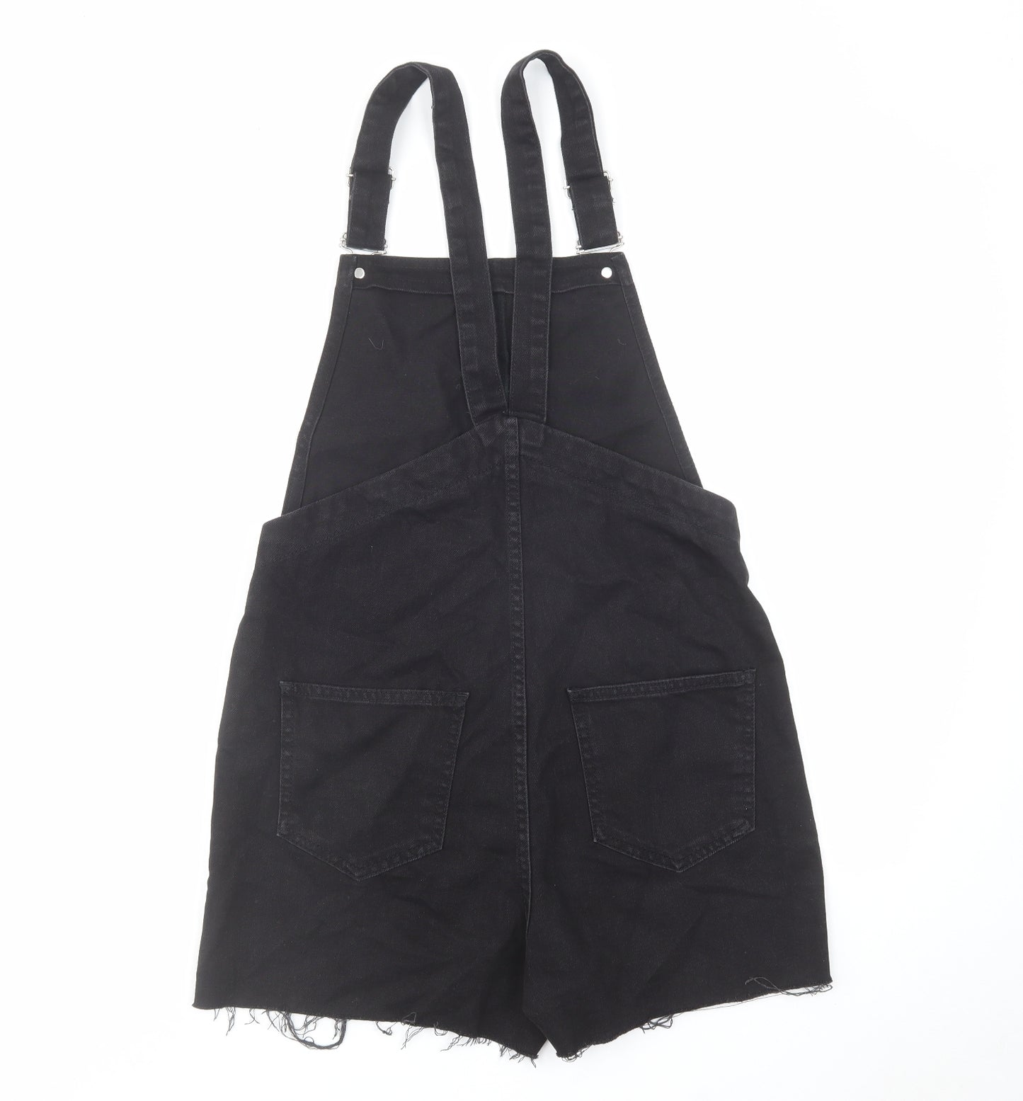 Topshop Womens Black Cotton Dungaree One-Piece Size 12 L3 in Button - Dungaree Short