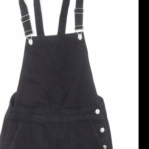 Topshop Womens Black Cotton Dungaree One-Piece Size 12 L3 in Button - Dungaree Short