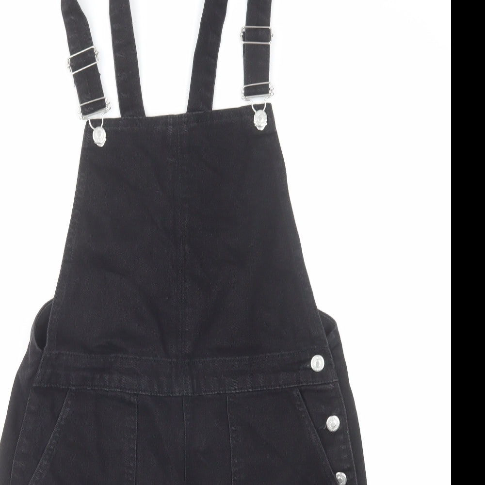 Topshop Womens Black Cotton Dungaree One-Piece Size 12 L3 in Button - Dungaree Short