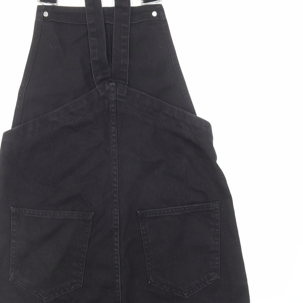Topshop Womens Black Cotton Dungaree One-Piece Size 12 L3 in Button - Dungaree Short