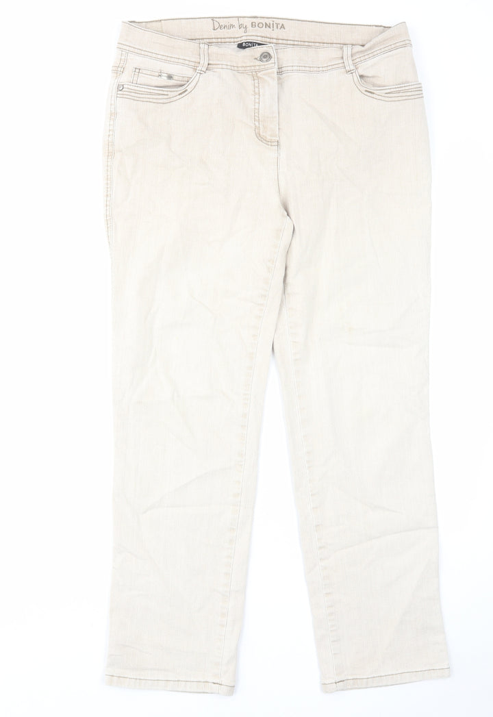 Bonita Womens Beige Cotton Straight Jeans Size 14 L29 in Regular Zip