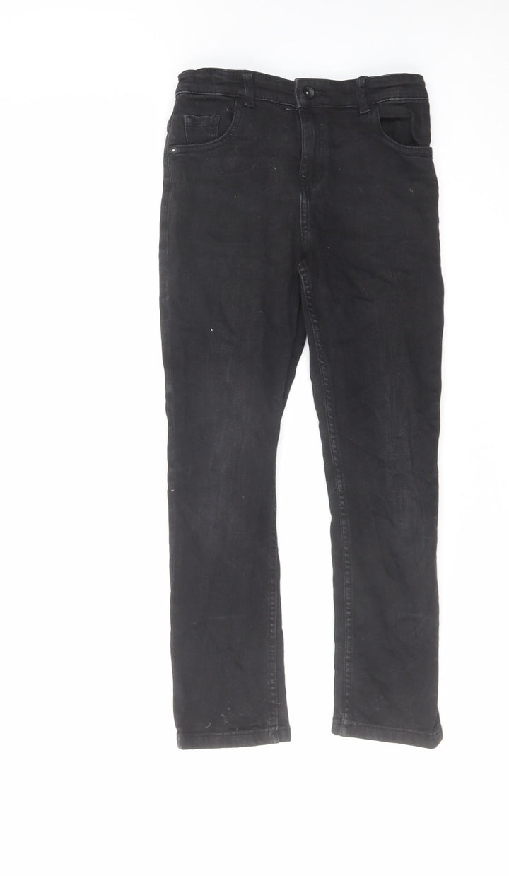 Marks and Spencer Girls Black Cotton Skinny Jeans Size 10-11 Years Regular Zip