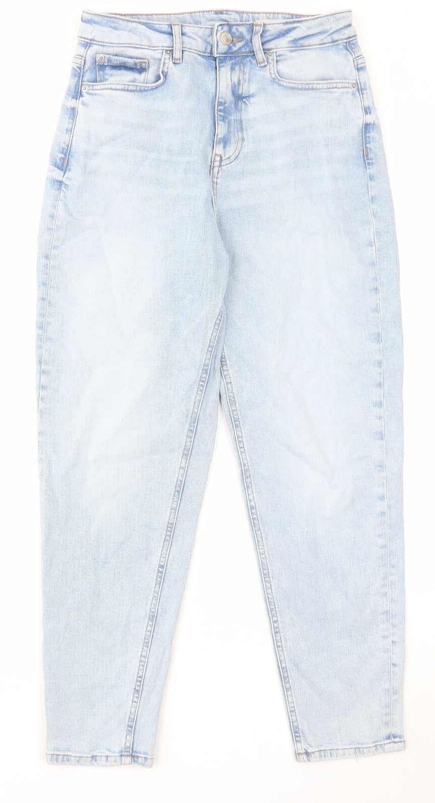 Marks and Spencer Womens Blue Cotton Mom Jeans Size 10 L28 in Regular Zip