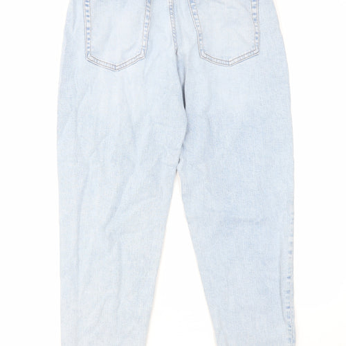 Marks and Spencer Womens Blue Cotton Mom Jeans Size 10 L28 in Regular Zip
