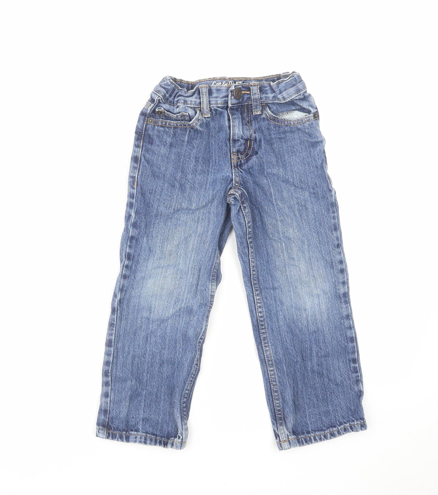 Cat & Jack Boys Blue Cotton Straight Jeans Size 4 Years Relaxed Zip