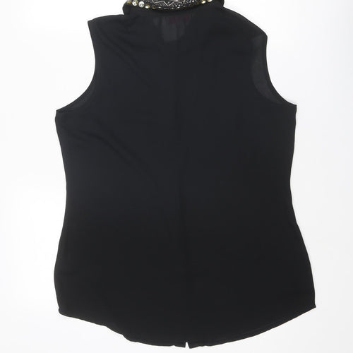 Butterfly by Matthew Williamson Womens Black Polyester Basic Button-Up Size 14 Collared - Embellished Collar