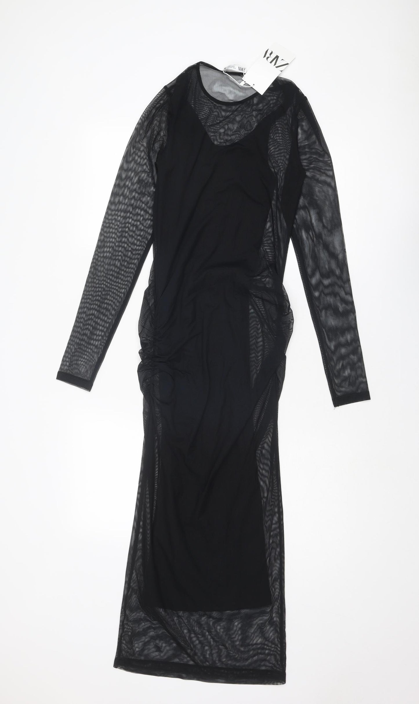 Zara Womens Black Polyester Maxi Size S Boat Neck Pullover