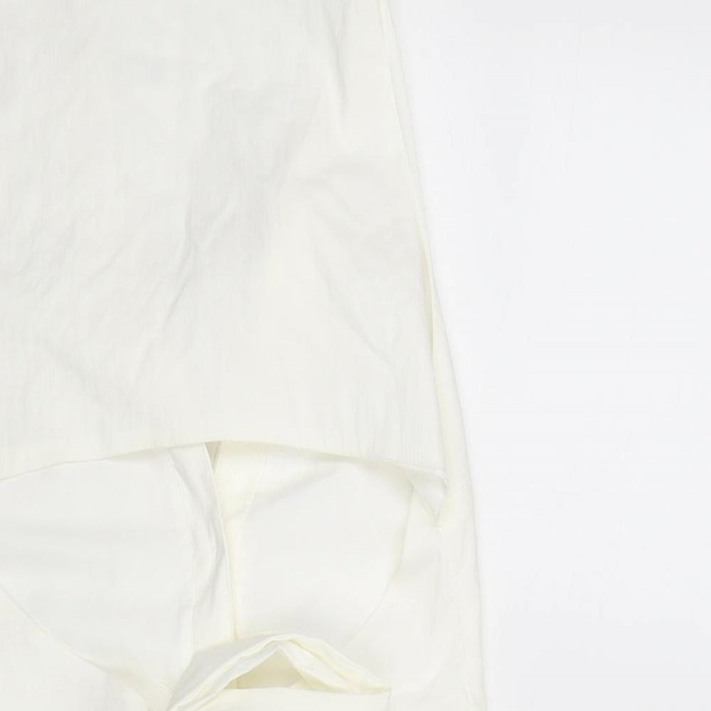 Zara Womens White Linen Basic Button-Up Size XS V-Neck - Cut Out Back Detail