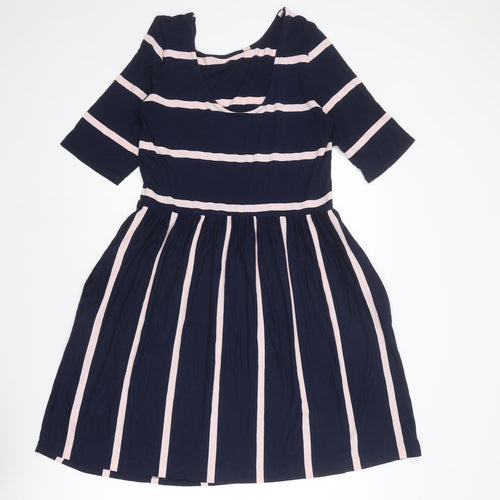 Popsy Womens Blue Striped Viscose T-Shirt Dress Size 12 Scoop Neck Pullover