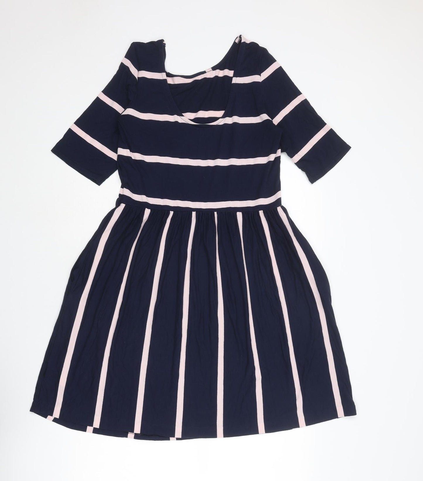 Popsy Womens Blue Striped Viscose T-Shirt Dress Size 12 Scoop Neck Pullover