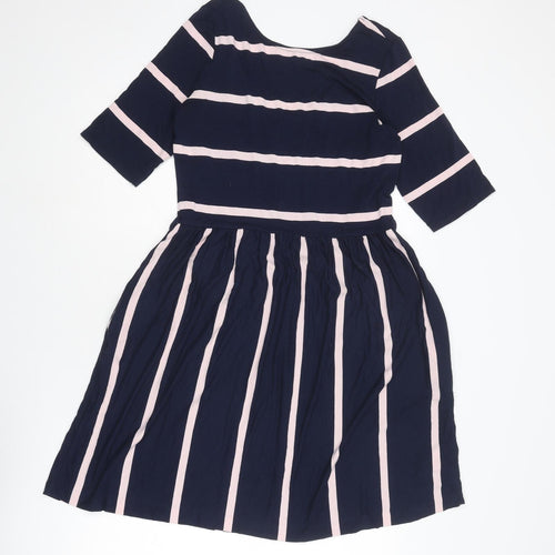 Popsy Womens Blue Striped Viscose T-Shirt Dress Size 12 Scoop Neck Pullover