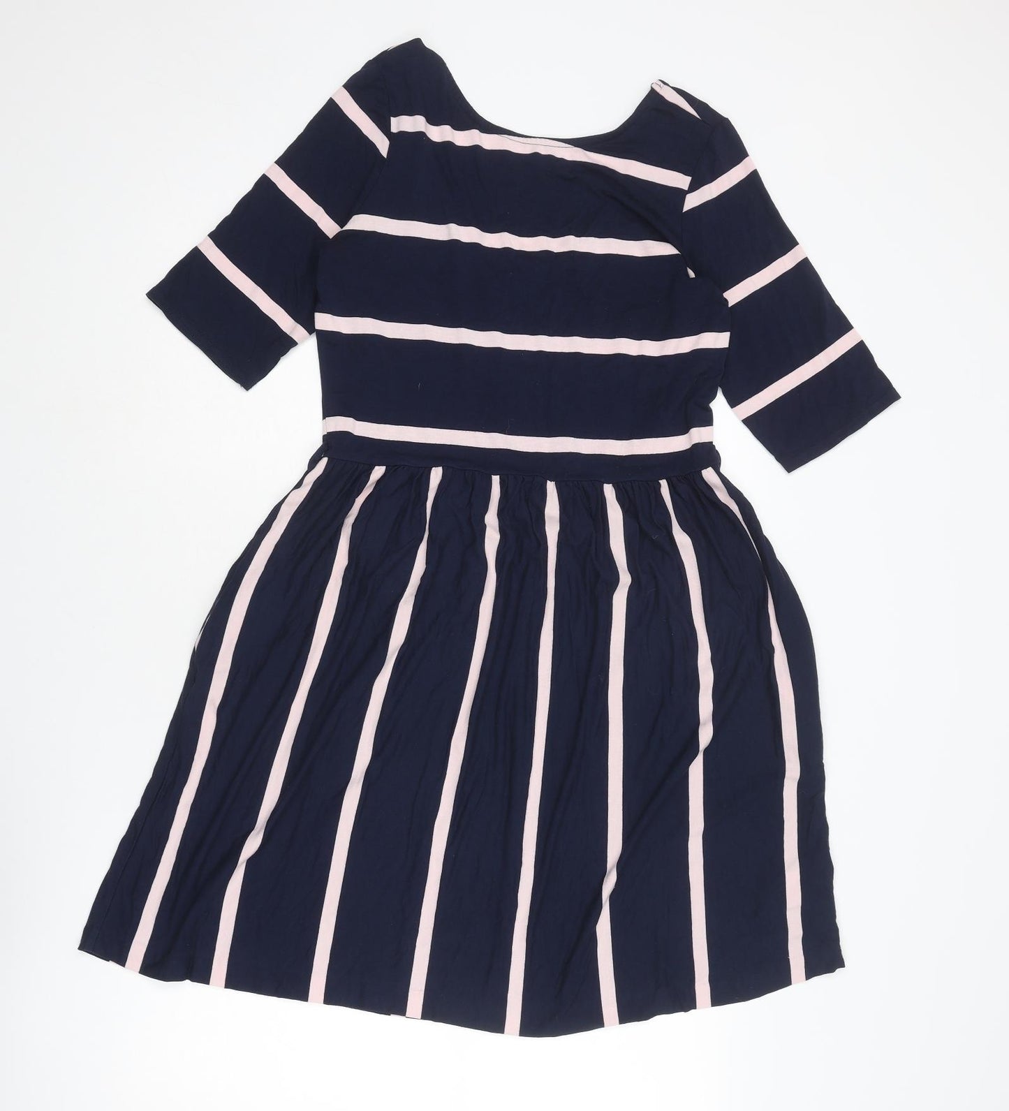 Popsy Womens Blue Striped Viscose T-Shirt Dress Size 12 Scoop Neck Pullover