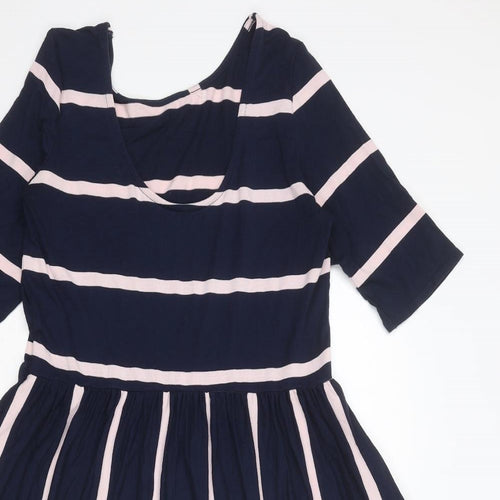 Popsy Womens Blue Striped Viscose T-Shirt Dress Size 12 Scoop Neck Pullover