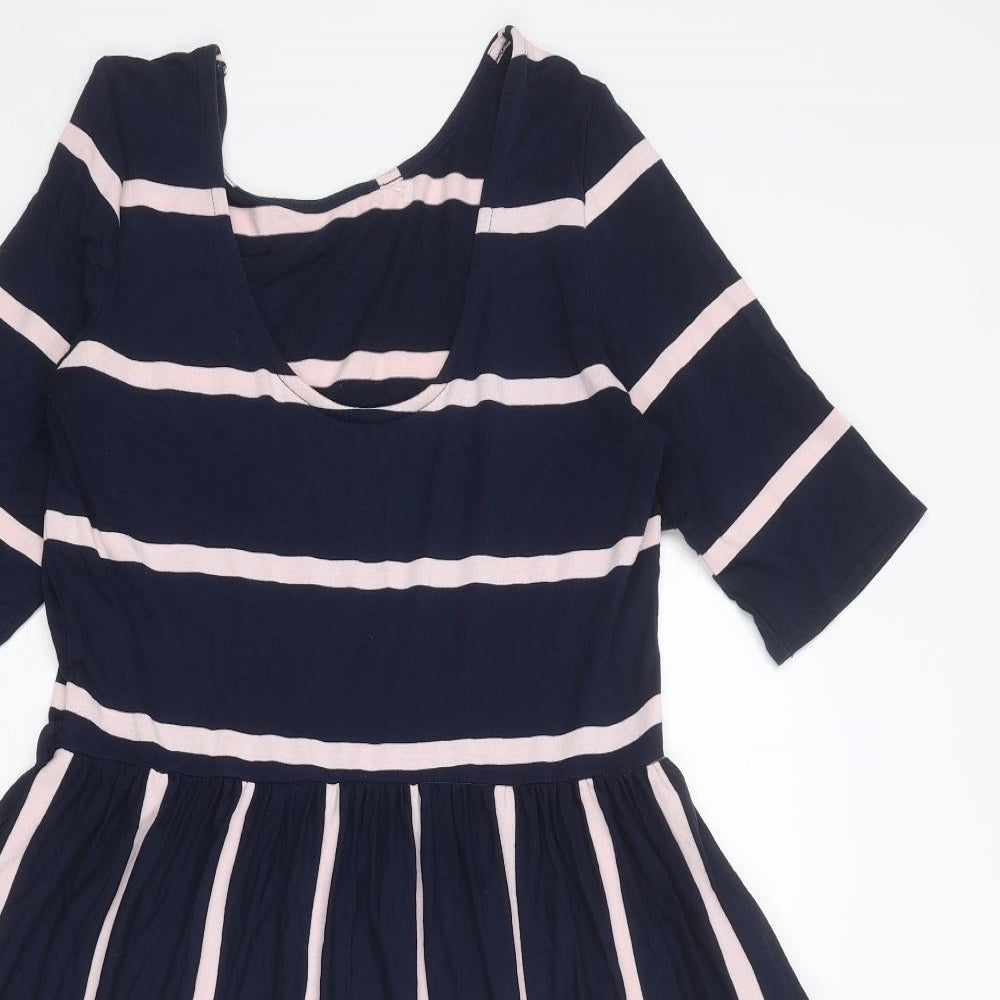 Popsy Womens Blue Striped Viscose T-Shirt Dress Size 12 Scoop Neck Pullover