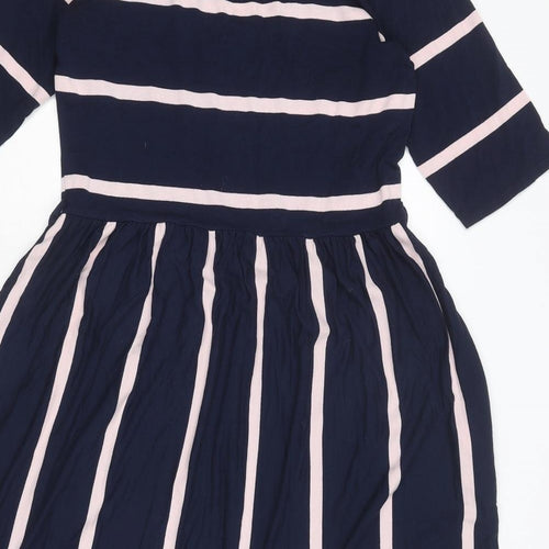 Popsy Womens Blue Striped Viscose T-Shirt Dress Size 12 Scoop Neck Pullover