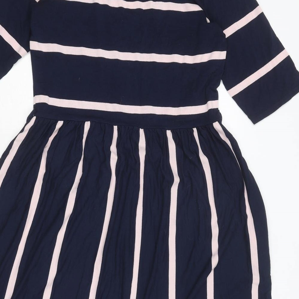 Popsy Womens Blue Striped Viscose T-Shirt Dress Size 12 Scoop Neck Pullover