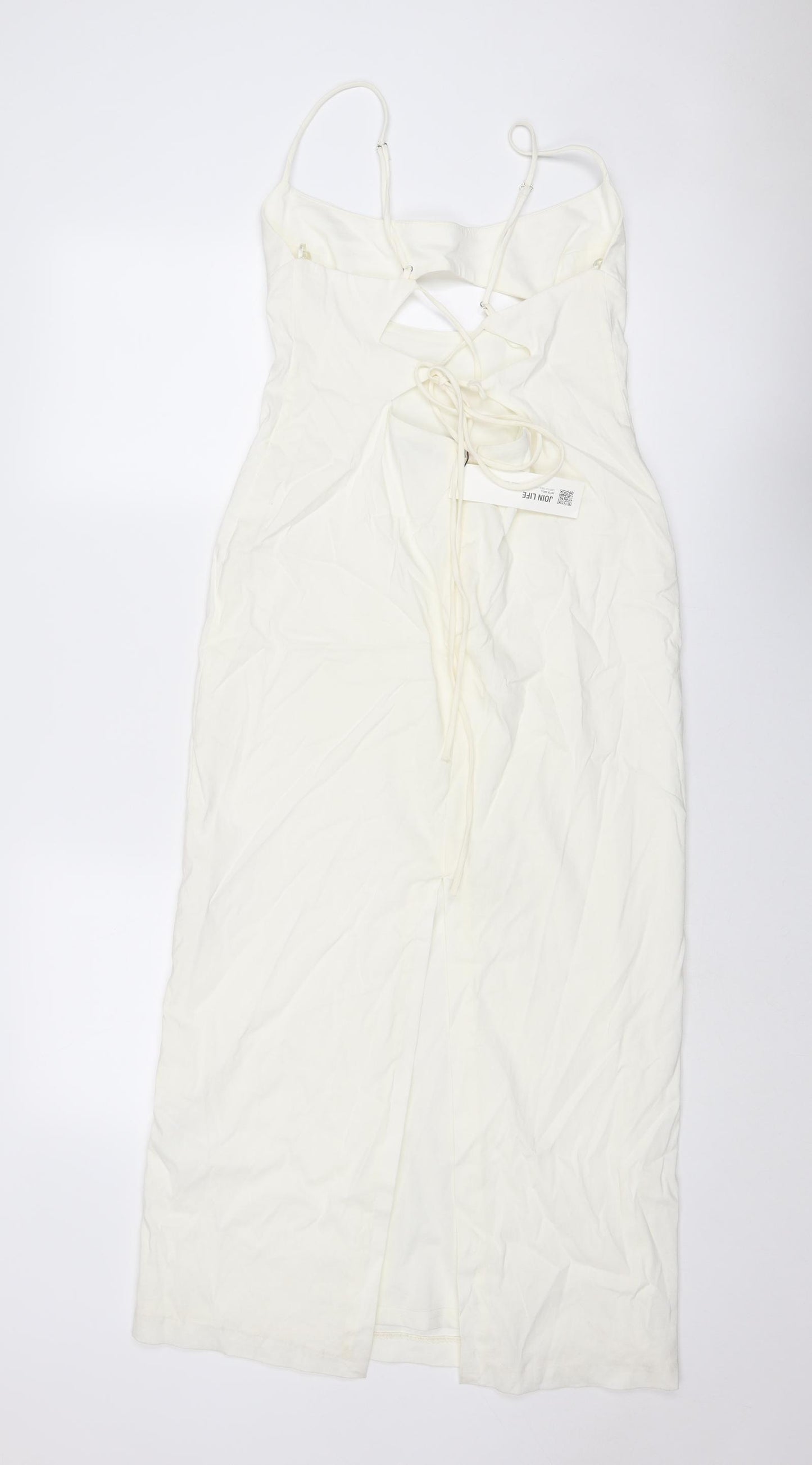 Zara Womens Ivory Linen Slip Dress Size L Round Neck Zip