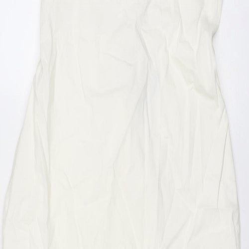 Zara Womens Ivory Linen Slip Dress Size L Round Neck Zip