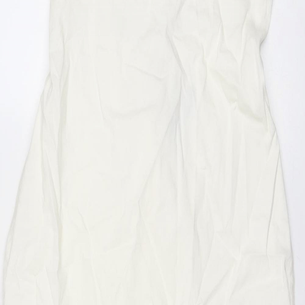 Zara Womens Ivory Linen Slip Dress Size L Round Neck Zip