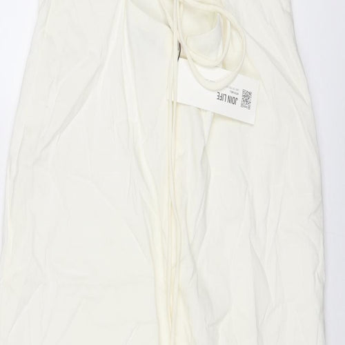 Zara Womens Ivory Linen Slip Dress Size L Round Neck Zip