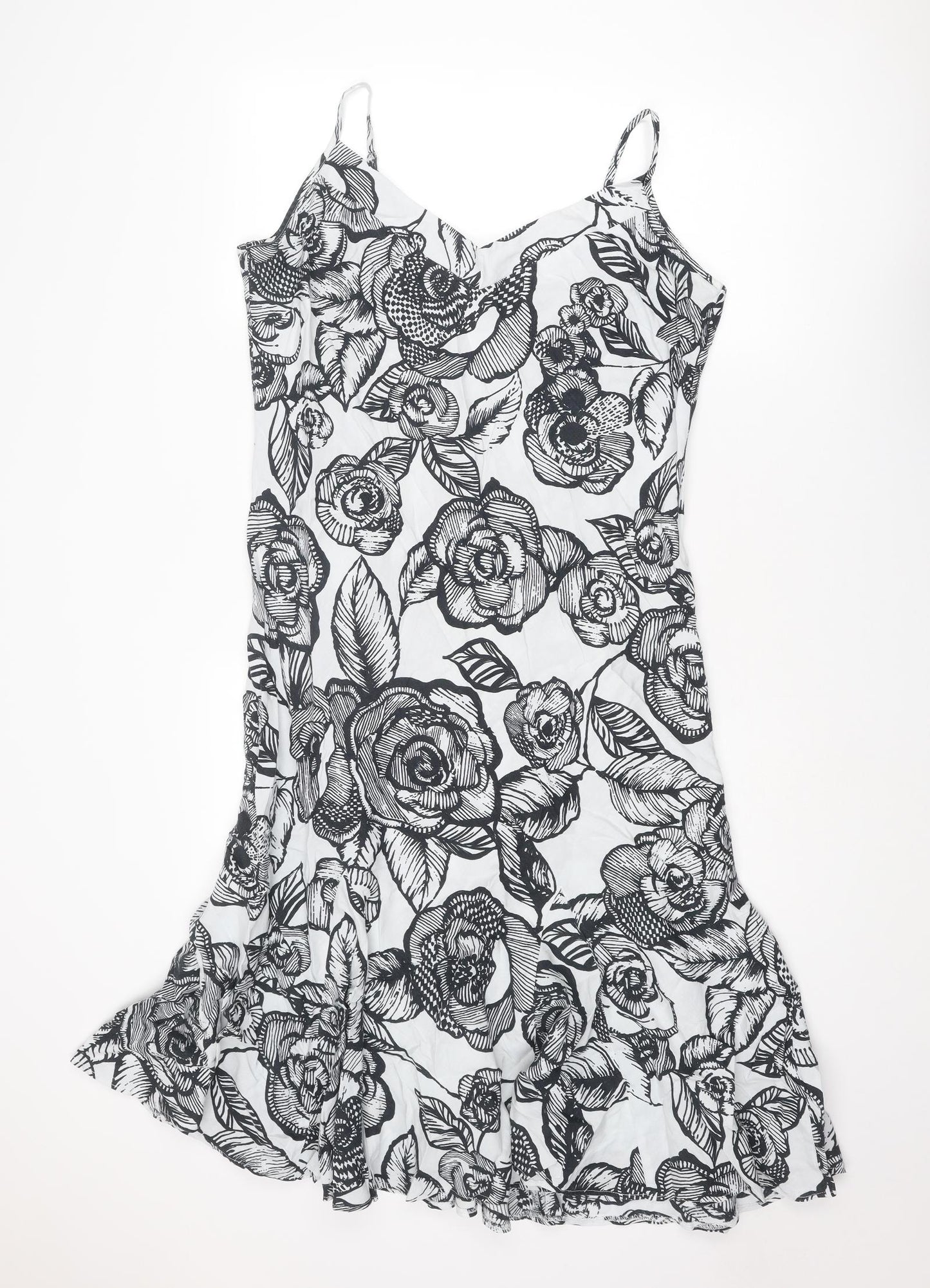 Per Una Womens Black Floral Polyester Slip Dress Size 16 V-Neck Pullover