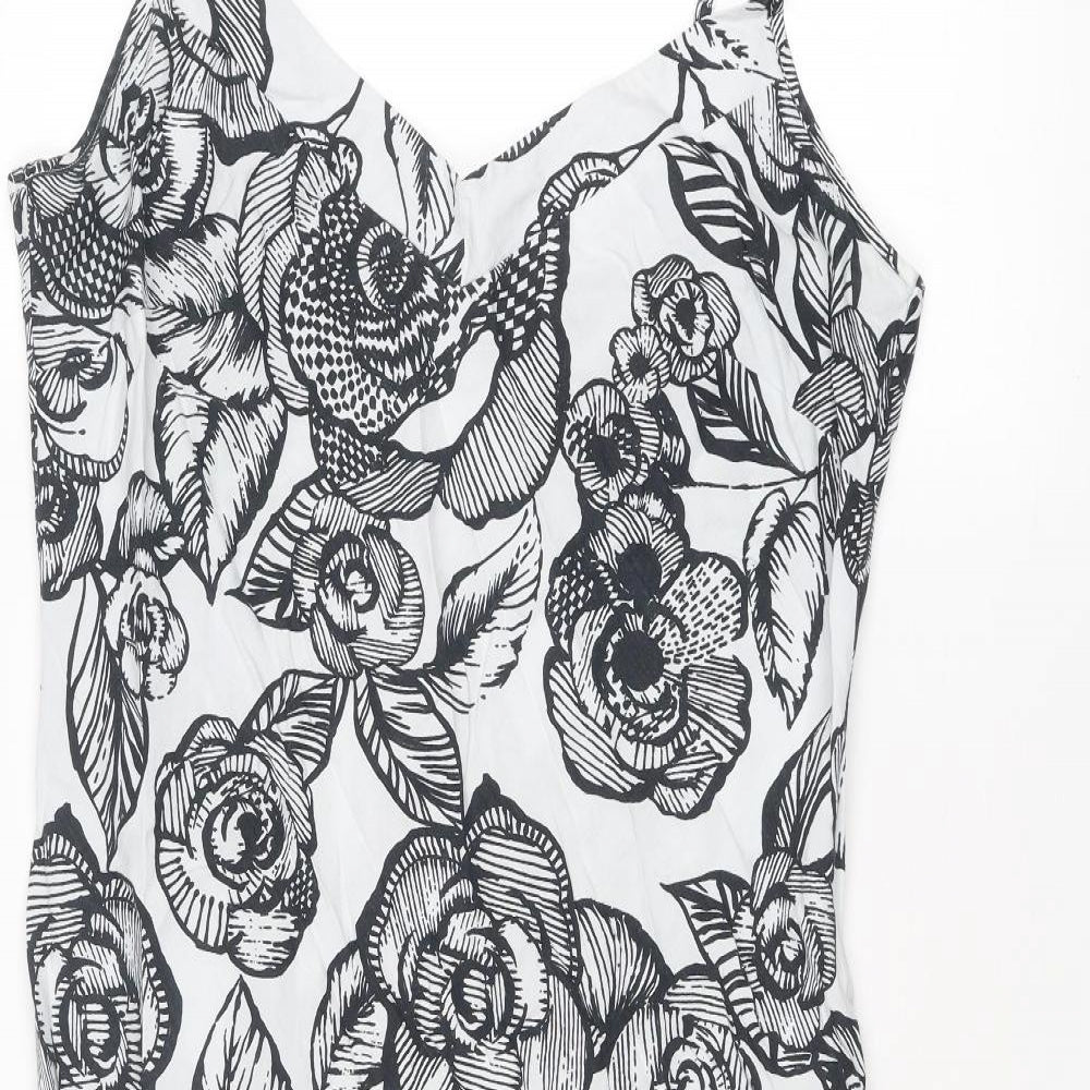 Per Una Womens Black Floral Polyester Slip Dress Size 16 V-Neck Pullover