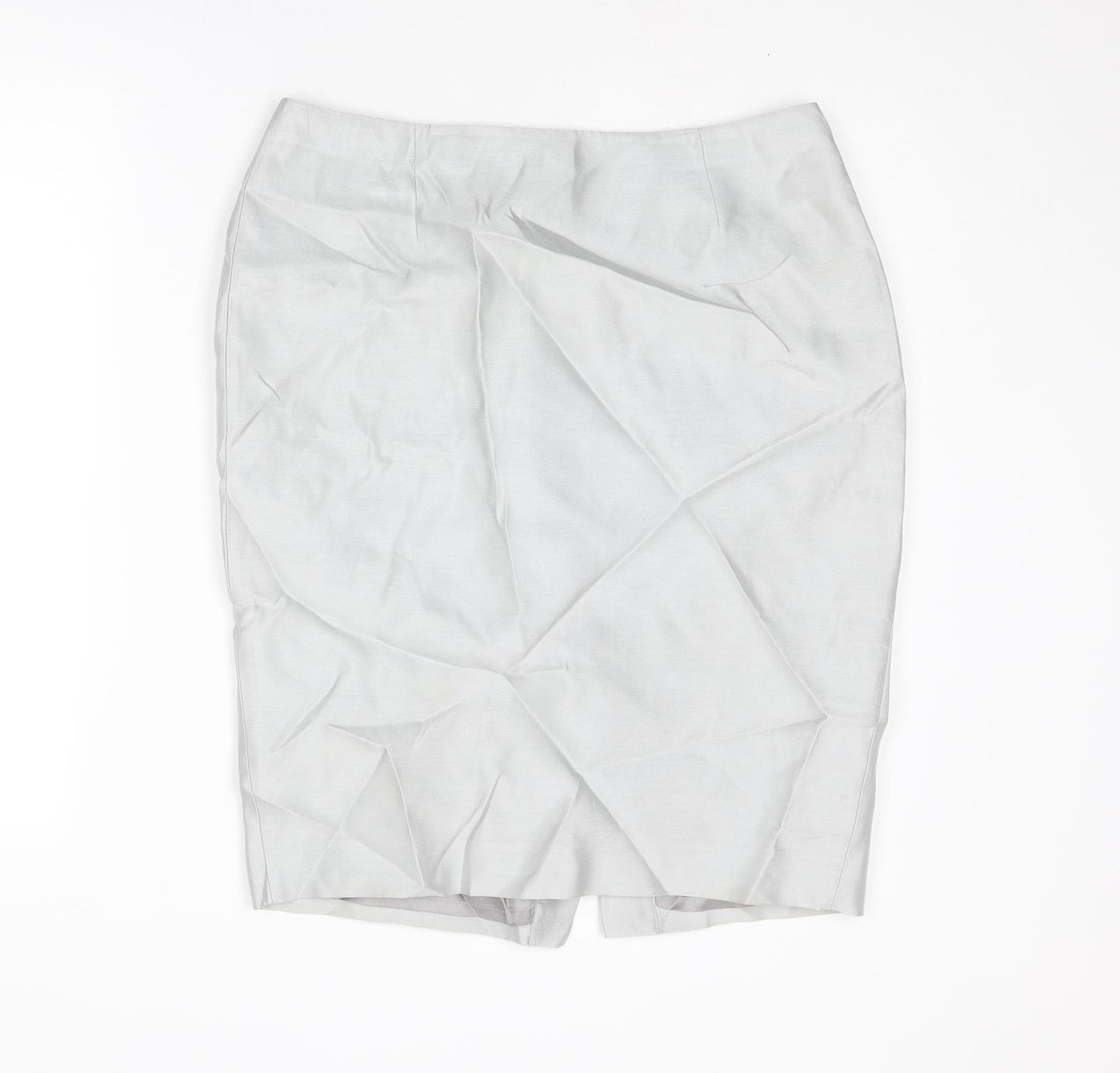 Jaeger Womens Silver Silk Straight & Pencil Skirt Size 12 Zip