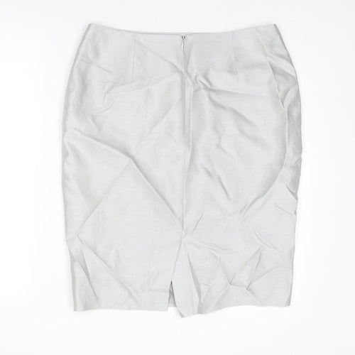 Jaeger Womens Silver Silk Straight & Pencil Skirt Size 12 Zip