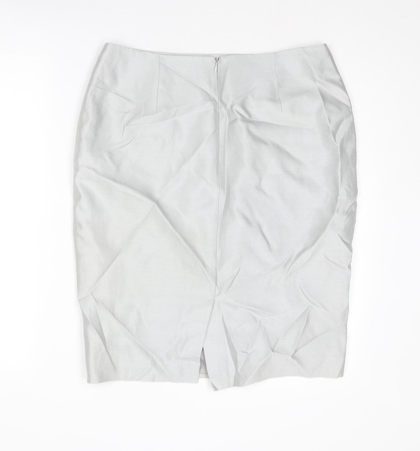 Jaeger Womens Silver Silk Straight & Pencil Skirt Size 12 Zip