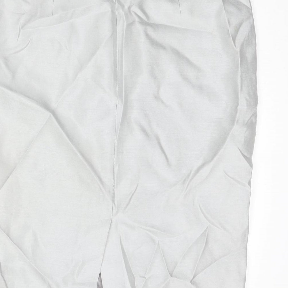 Jaeger Womens Silver Silk Straight & Pencil Skirt Size 12 Zip