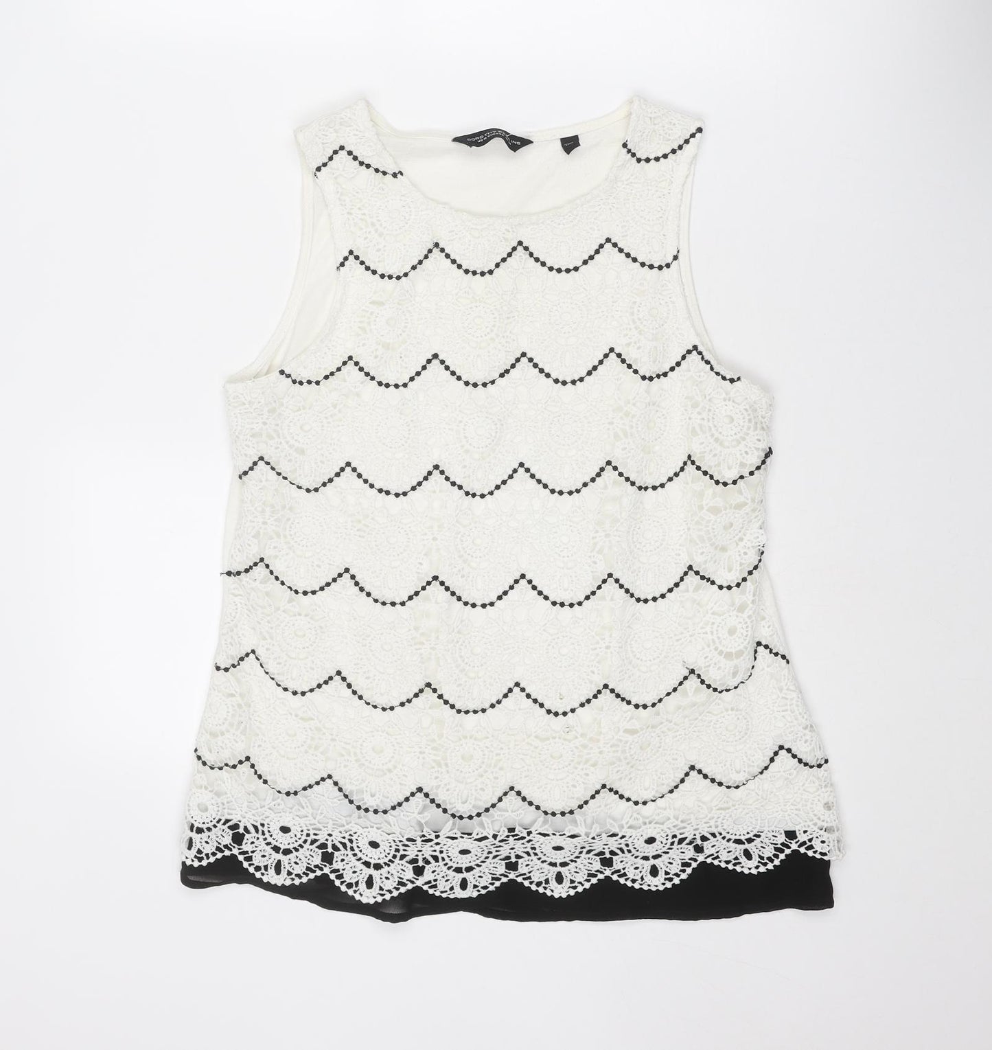 Dorothy Perkins Womens White Geometric Polyester Basic Tank Size 14 Boat Neck - Crochet Front