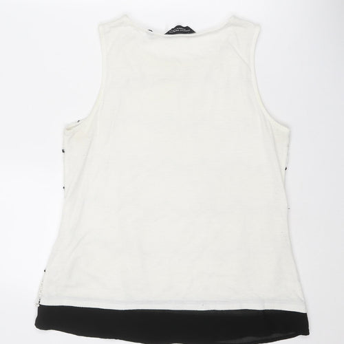Dorothy Perkins Womens White Geometric Polyester Basic Tank Size 14 Boat Neck - Crochet Front