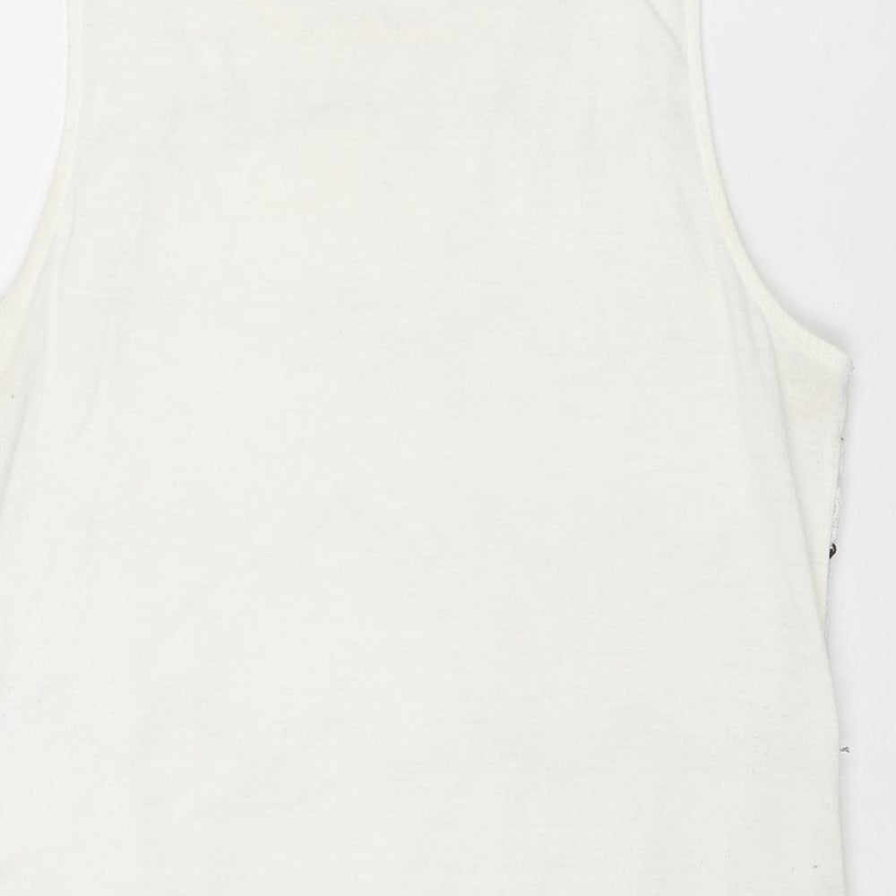 Dorothy Perkins Womens White Geometric Polyester Basic Tank Size 14 Boat Neck - Crochet Front