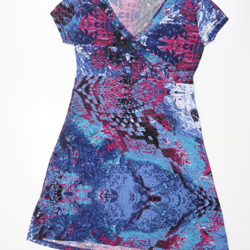 NEXT Womens Multicoloured Geometric Polyester A-Line Size 12 V-Neck Pullover