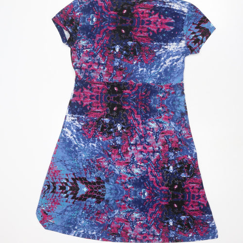 NEXT Womens Multicoloured Geometric Polyester A-Line Size 12 V-Neck Pullover