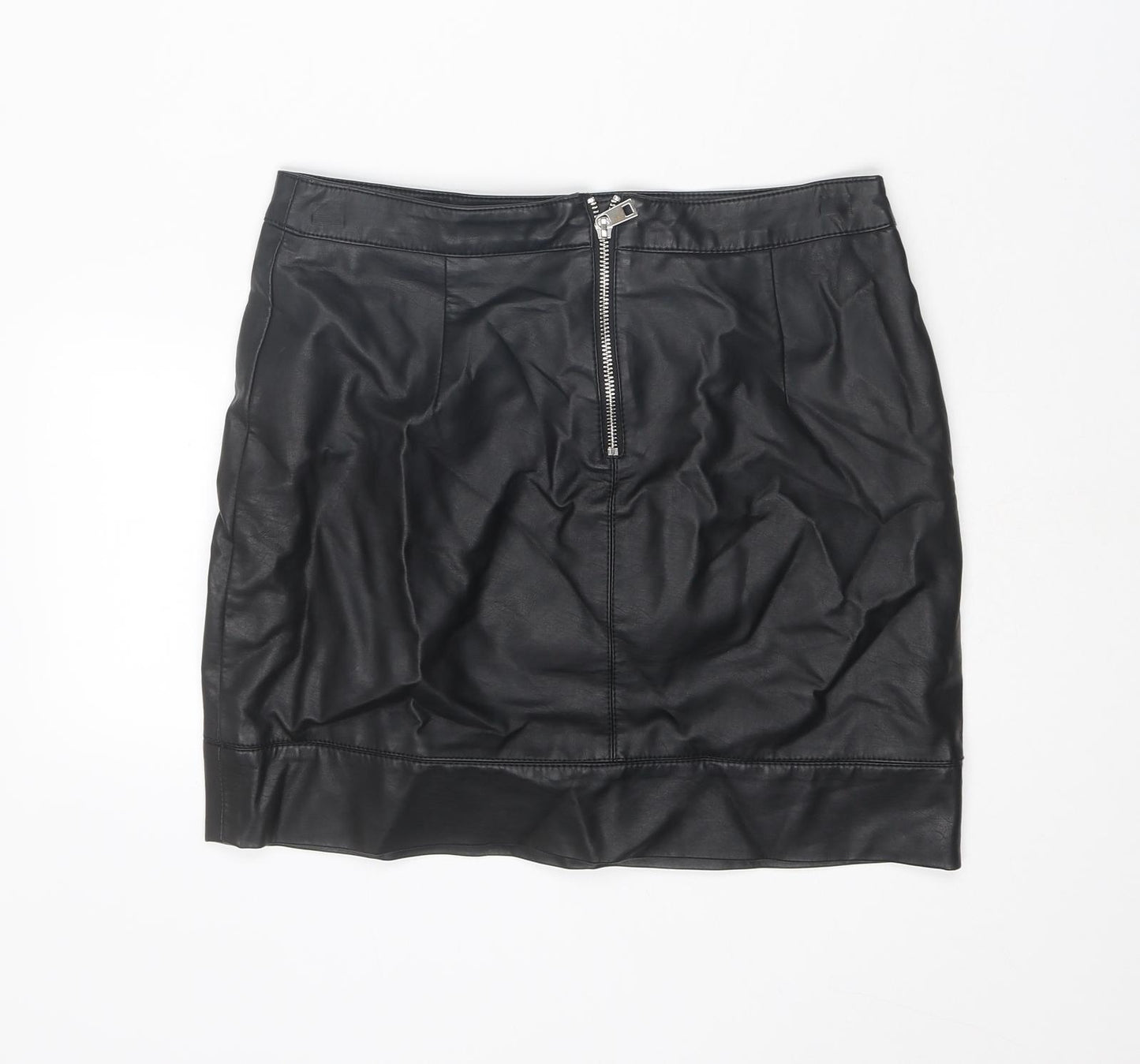 Dorothy Perkins Womens Black Polyurethane Mini Skirt Size 8 Zip