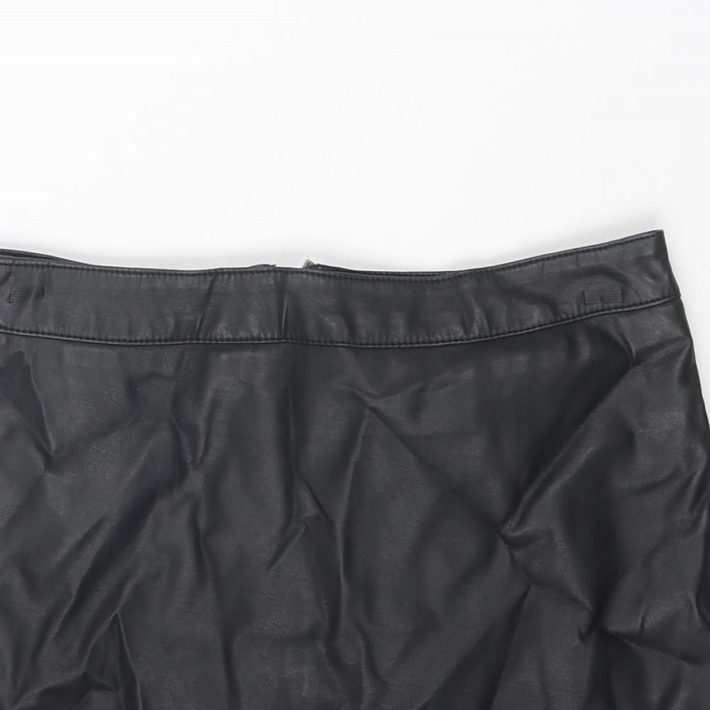 Dorothy Perkins Womens Black Polyurethane Mini Skirt Size 8 Zip