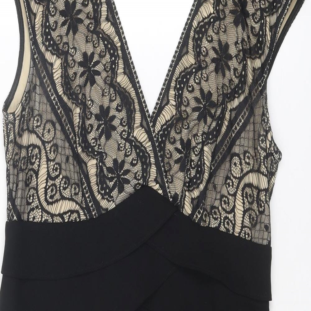 Eliza J Womens Black Polyester Shift Size 12 V-Neck Zip - Lace Details