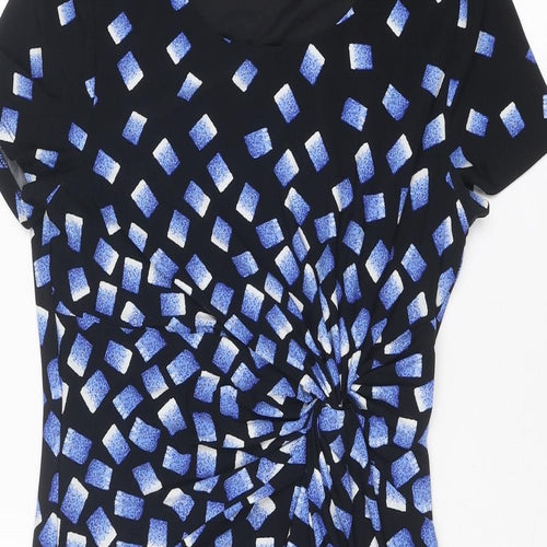 Precis Womens Blue Geometric Polyester Shift Size 10 V-Neck Pullover - Twist Detail