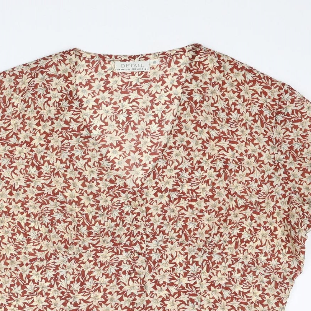 Details Womens Multicoloured Floral Polyester Basic Blouse Size 18 V-Neck