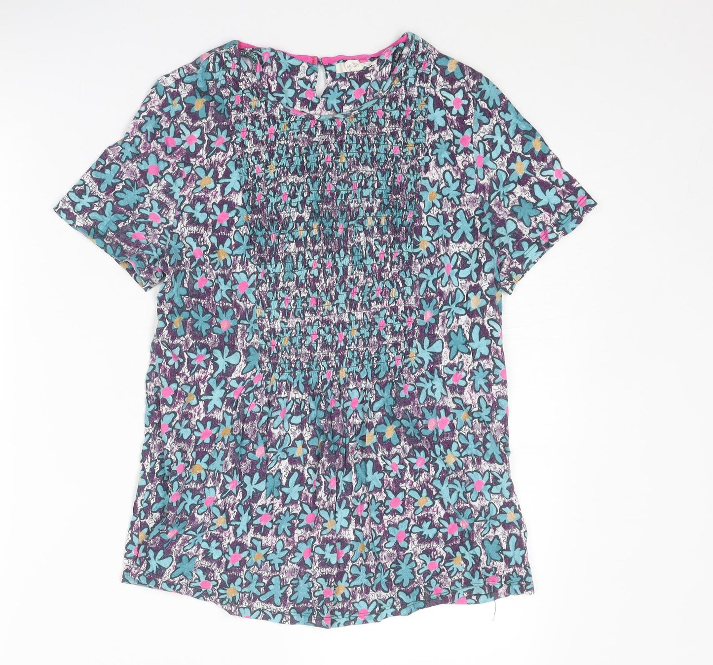 White Stuff Womens Multicoloured Geometric Modal Basic Blouse Size 10 Boat Neck
